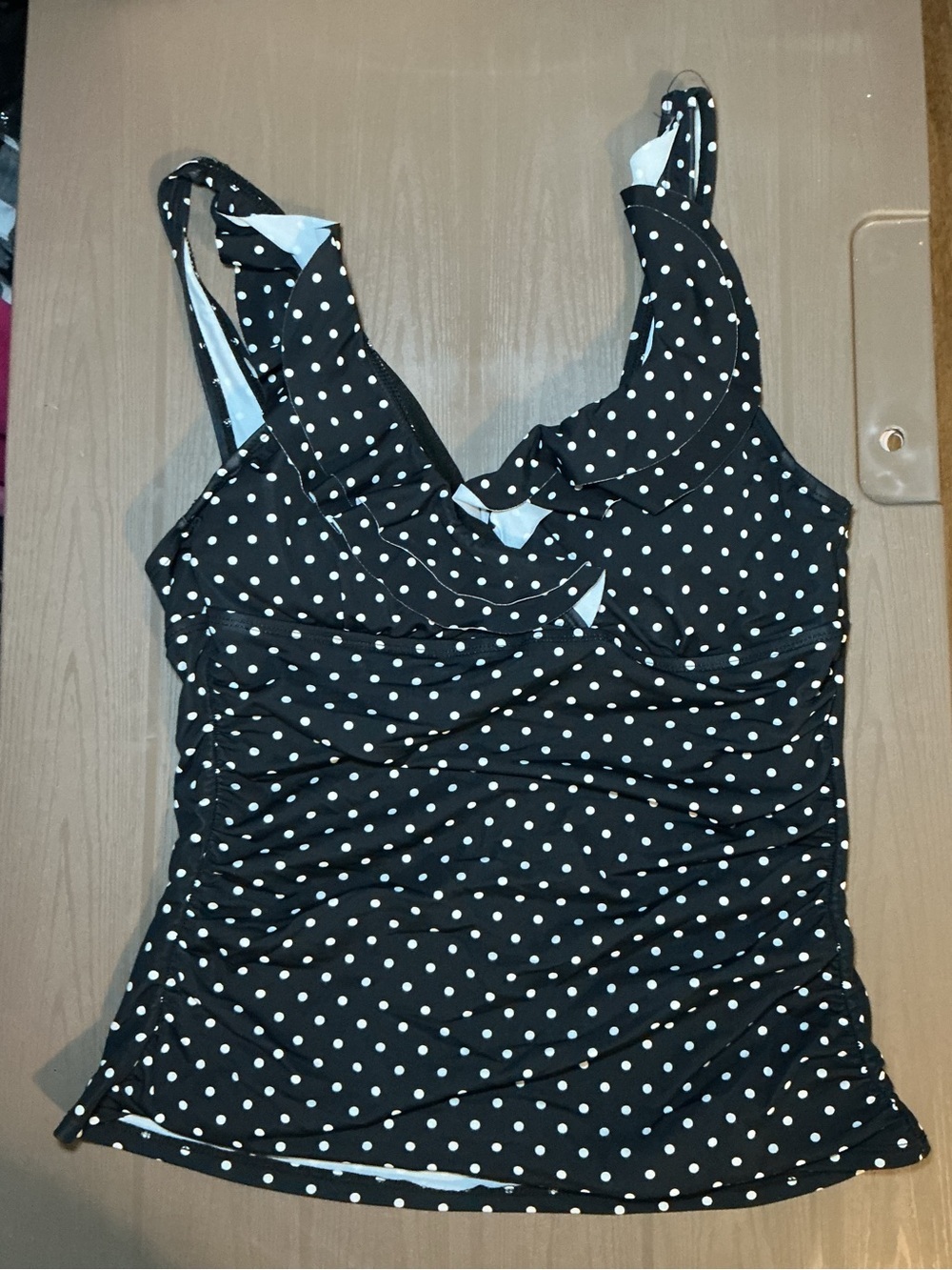 Polka Dot Ruched Tankini Black/White - Picture 3 of 10